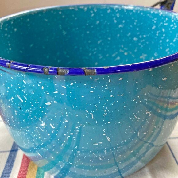 Enamelware Vintage Bucket w Handle & Lid Turquoise Blue - Picture 5 of 6
